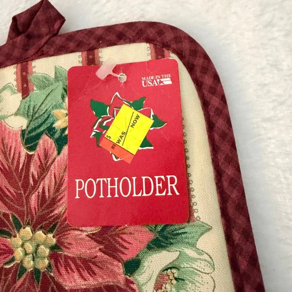 Barth‎ & Dreyfuss Potholders Set 3 Christmas Poinsettia Apple Vintage Red Green